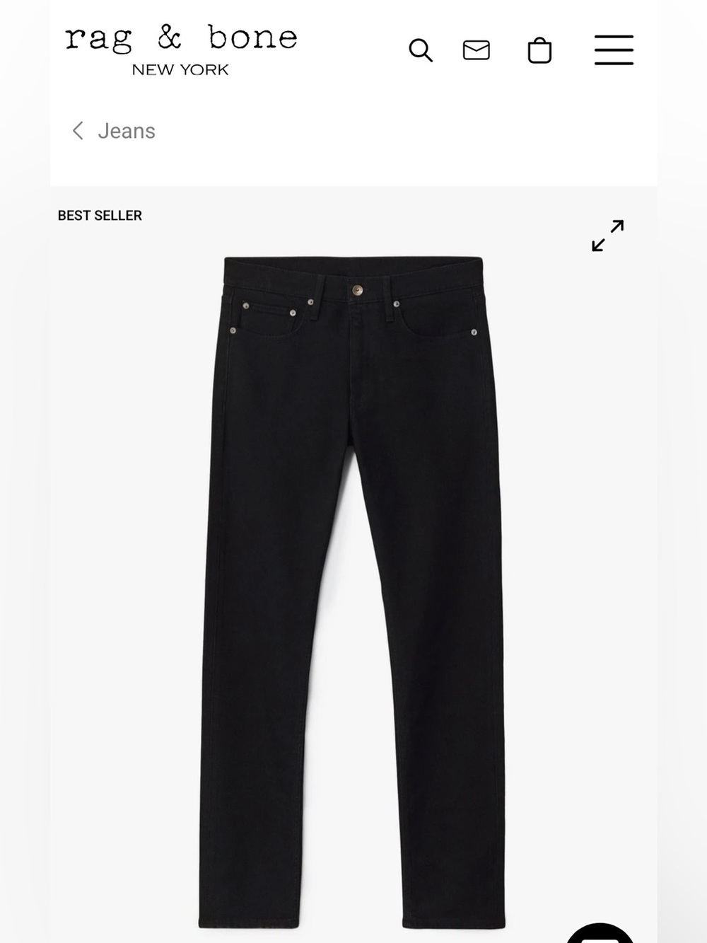 rag & bone Men's Fit 2 Slim Straight Black Jeans - 33x32